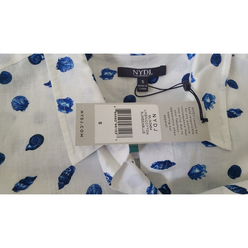 NWT NYDJ Womens Linen Cotton Nautical Button-Down Shirt White Sea Blue Size S - Picture 3 of 5